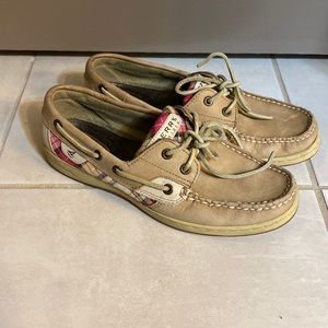 Women’s, Size 8.5 Sperry Top Sider Shoes in Tan and pink